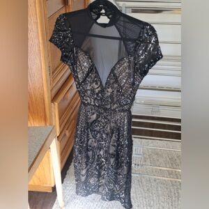 Lucy in the Sky Black Sequin Mesh Bodycon Dress Size M (Fits S)